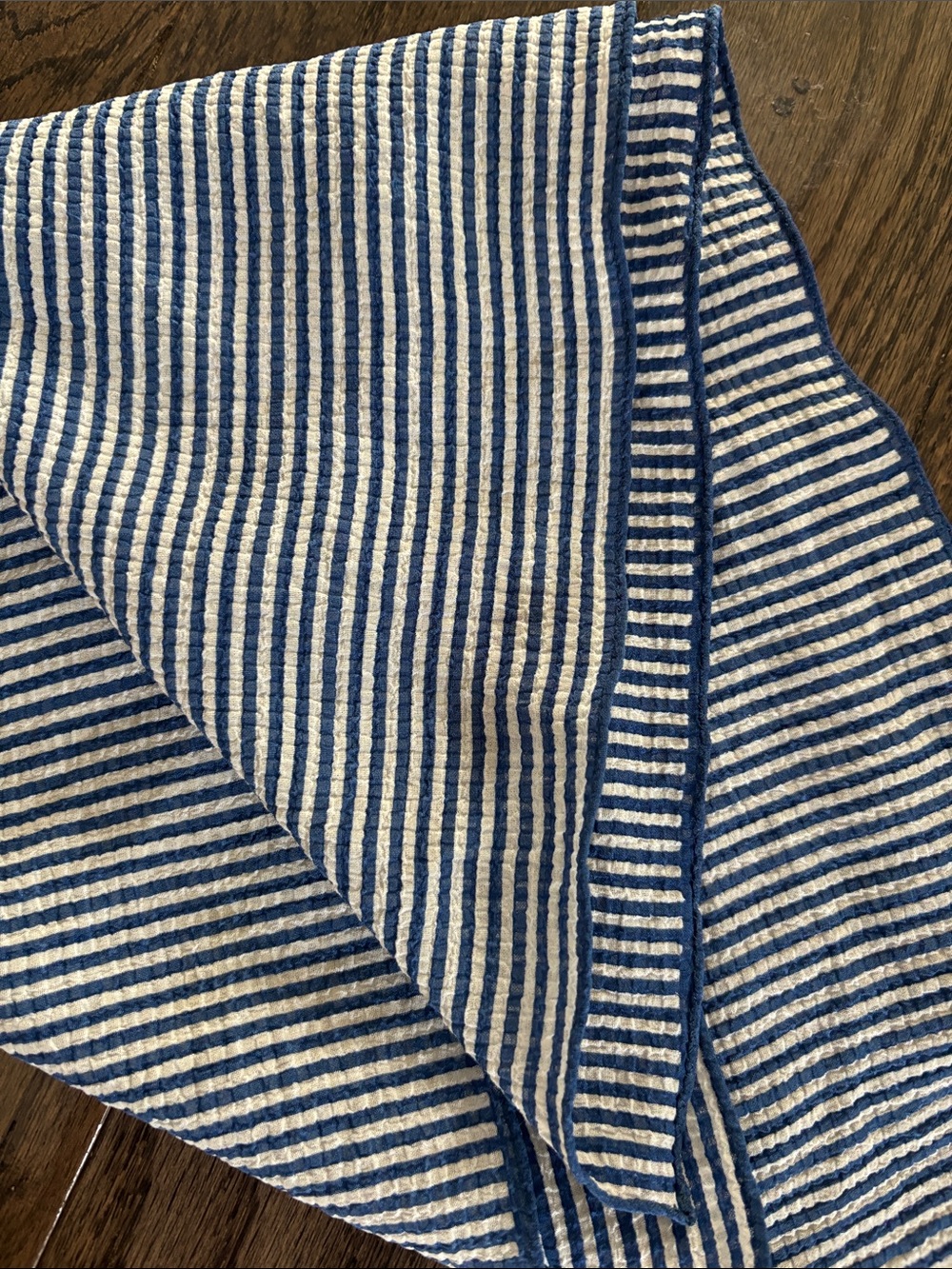 Vintage Talbots silk scarf, medium blue/white stripe, Japan, textured, 17x18”